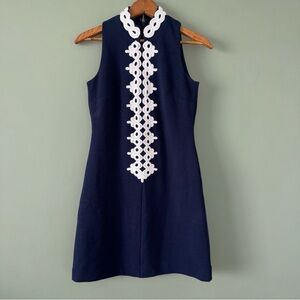 Lily Pulitzer Navy White Accent Trim Calista Shift Sleeveless Dress Size XXS